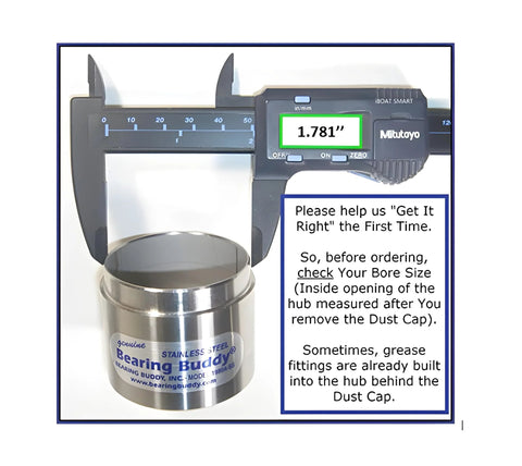 USA Made Stainless Steel Bearing Protector For 1.781 Inch Hubs With 19B Bra shown with a digital caliper measuring 1.781 inches