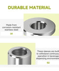 Close-up of stainless steel bearing sleeves for Grindmaster Crathco dispensers, highlighting corrosion-resistant material.