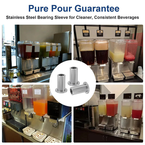 Commercial beverage dispensers with stainless steel bearing sleeve replacement for Crathco and Grindmaster D & E series.
