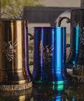 Classic Stainless Steel 20 Ounce Double Wall Beer Stein With Easy Grip Handle Vacuum Insulated Tankard Copper Finish displayed on table