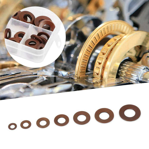 Stainless Steel Belleville Disc Springs for Heavy Loads and Shock Absorption in various sizes and storage box, used in machinery.