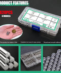 620 Pieces Stainless Steel Bicycle Bearing Balls Set, six sizes in plastic box, rust resistant, ideal for bike maintenance and repairs.