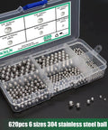 620 Pieces Stainless Steel Bicycle Bearing Balls Set, Precision Steel Balls For Bearings, Six Sizes Kit in Plastic Box