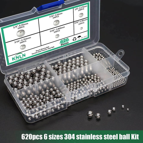620 Pieces Stainless Steel Bicycle Bearing Balls Set, Precision Steel Balls For Bearings, Six Sizes Kit in Plastic Box
