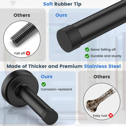 2 Pack No Drilling Door Stoppers With Rubber Padded Tips For Wall Protection, 304 Stainless Steel Sound Dampening Door Stops