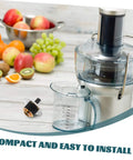 Stainless Steel Blender Drive Coupling Replacement Blade Coupler for Kitchen Blenders next to a juicer and fresh fruits