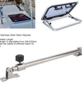 Side view of stainless steel boat hatch adjuster, 248–432mm, mirror-polished with sliding lock