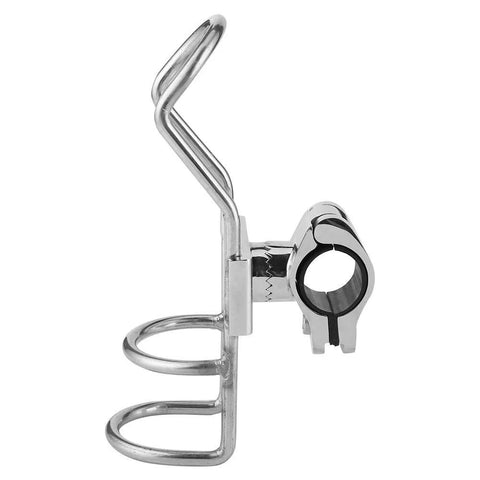 Stainless steel boat rod holder with rail-mount clamp and 360° adjustable bracket for 32mm rods
