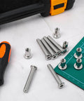 Secure trailers with a 12 piece 304 stainless steel hex socket hasp set, bolts and nuts visible with tools on a surface.