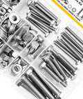 254 Piece 304 Stainless Steel Nuts and Bolts Kit With Flat Spring Washers Ten Common Sizes Fully Threaded in storage container