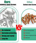 Comparison between stainless steel screws from Twidec/2002PCS 304 Stainless Steel Hardware Assortment Kit and rusted carbon steel screws.