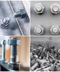 Collage of M3x6mmx0.5mm Stainless Steel Round Flat Washers installed on bolts in various mechanical settings
