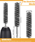Bore Brush Bristles Wire Brush for Power Drill Cleaning Wire with Hex Shank Handle, stainless steel, 5-piece set dimensions