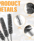 Close-up of Bore Brush Bristles Wire Brush for Power Drill Cleaning Wire with Hex Shank Handle for Power Drill Cleaning(5 Pieces,Stainless Steel)