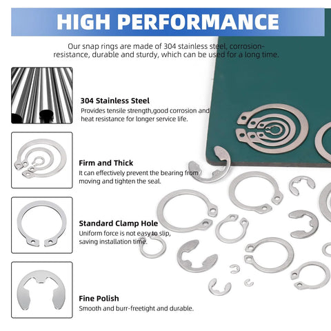 Over 300 Piece Stainless Steel C Clip And E Clip Retaining Ring Set By Glarks with high performance features illustrated