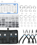 850 Piece C Clip and Snap Ring Assortment Kit in 304 Stainless Steel External Retaining Rings M4 to M28 Plus E Clip Set and Pliers