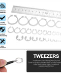 Over 300 Piece Stainless Steel C Clip and E Clip Retaining Ring Set By Glarks with ruler and tweezers for easy installation