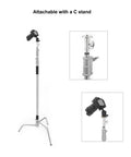 5/8 Inch Baby Ball Head Adapter To 3/8 Inch Thread For C Stand And Light Stand Mounts shown installed on C-stand with camera