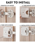 Installation guide for 8 Pcs Stainless Steel Cabinet Hinge Repair Plate Kit with screws on wooden kitchen cabinet