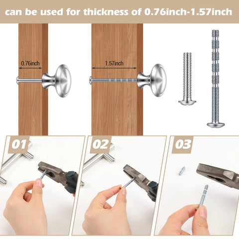 30 Piece Stainless Steel Cabinet Pulls And Knobs Set In Silver Matte Finish with installation instructions for 5 inch drawers and cabinets.
