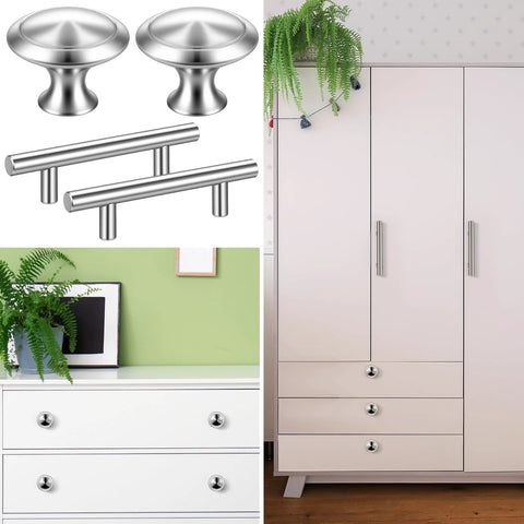 30 Piece Stainless Steel Cabinet Pulls And Knobs Set In Silver Matte Finish Includes 15 Cabinet Pulls And 15 Round Knobs Installed