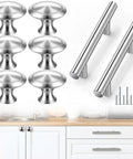 30 Piece Stainless Steel Cabinet Pulls And Knobs Set In Silver Matte Finish Includes 15 Cabinet Pulls And 15 Round Knobs With Installation Screws