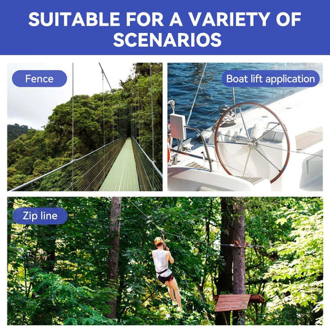 Fence, boat lift, and zip line using 1/4" Stainless Steel Cable,7x19 Strand Aircraft Wire Rope,Cable for Heavy Duty Applications.