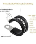 Close-up of Twenty Pack Half Inch Stainless Steel Cable Clamp With Rubber Cushioned Insulation For Anti Rust Waterproof Conduit Wire Holder Strap Clips