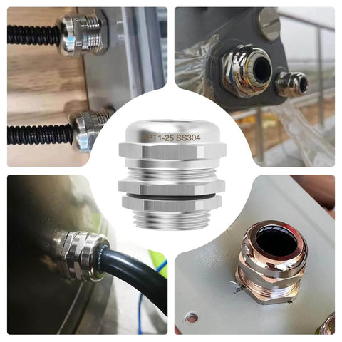Stainless Steel Cable Gland 1 NPT Waterproof Metal Cable Gland 18 to 25mm Adjustable Protector for Electrical Enclosures