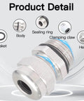 Diagram showing components of Two Pack NPT Three Quarter Inch Waterproof Stainless Steel Cable Glands For 13 To 18 Millimeter Cables.