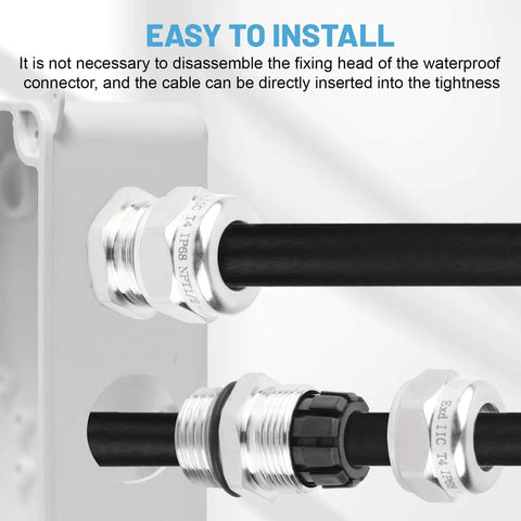 Built Tough Stainless Steel Waterproof Cable Gland IP68 Rated For Outdoor Use installed on enclosure, showing cable entry.