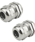 5 Pack Stainless Steel Cable Gland Fixing Heads for 5mm to 10mm Cables, M18 Fittings, side view of two glands.