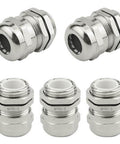5 Pack Stainless Steel Cable Gland Fixing Heads for 5mm to 10mm Cables, M18 Fittings, shown on a white background.