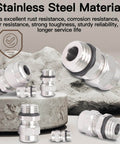 Two Pack NPT Three Quarter Inch Waterproof Stainless Steel Cable Glands For 13 To 18 Millimeter Cables on stone surface