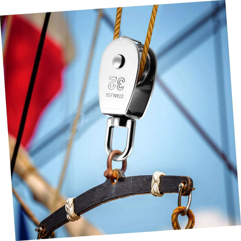 3pcs Stainless Steel Cable Pulley Wheel Single Block Heavy Duty Lifting Pulley Swivel Rope for Construction installed view