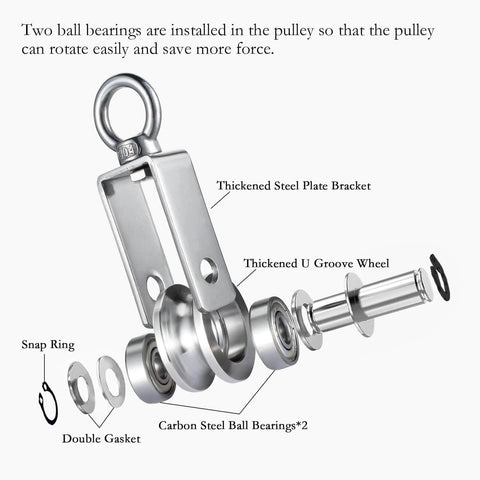 Exploded view of Cable Pulley Wheel Stainless Steel, Bearing Inside, Rope Pulley for Pulley System, Gym Equipment, Clothesline, 2 Pack