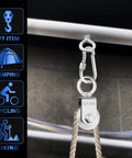 Cable Pulley Wheel Stainless Steel with Ball Bearing Carabiner, Stainless Steel Pully Block M48 attached to rope for lifting