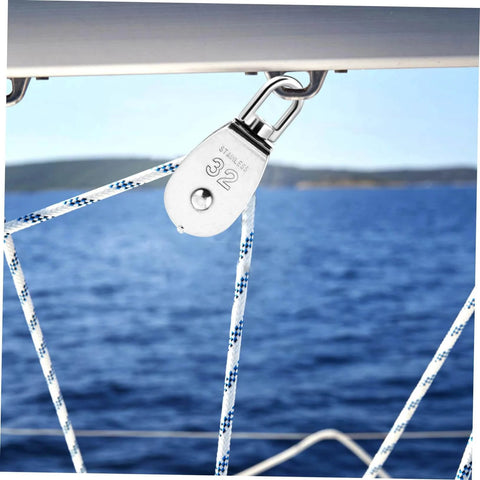 3pcs Stainless Steel Cable Pulley Wheel Single Block Heavy Duty Lifting Pulley Swivel Rope for Construction on boat