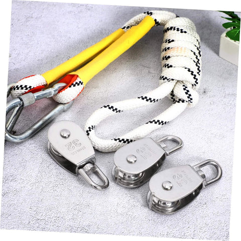 3pcs Stainless Steel Cable Pulley Wheel Single Block Heavy Duty Lifting Pulley Swivel Rope for Construction