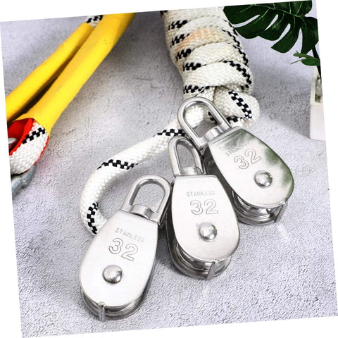 3pcs Stainless Steel Cable Pulley Wheel Single Block Heavy Duty Lifting Pulley Swivel Rope for Construction