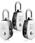 3pcs Stainless Steel Cable Pulley Wheel Single Block Heavy Duty Lifting Pulley Swivel Rope for Construction