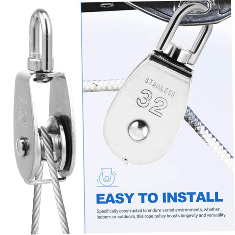 3pcs Stainless Steel Cable Pulley Wheel Single Block Heavy Duty Lifting Pulley Swivel Rope for Construction close-up view