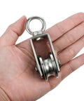✝️ Cable Pulley Wheel Stainless Steel, Bearing Inside, Rope Pulley for Pulley System, Gym Equipment, Clothesline, 2 Pack in hand close-up view