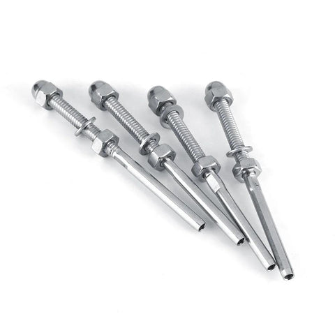 Stainless Steel Cable Railing Hardware Kit 10 Pack One Eighth Inch Gauge tensioners and studs on white background