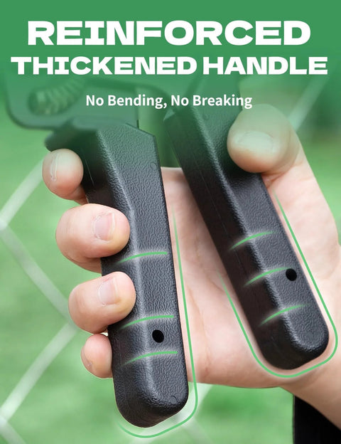 Close-up of reinforced handle on Heavy Duty Stainless Steel Cable Tie Gun Kit for chain link fences and outdoor cages, Sinlon