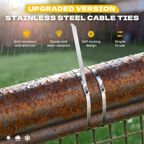 Heavy Duty Metal Zip Ties With Cutter For Outdoor Use UV Resistant Stainless Steel 11.8 Inch securing rusted pipe
