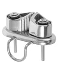 Healvian stainless steel cam cleat rope lock for kayak and sailboat; front view with mounting bolts.