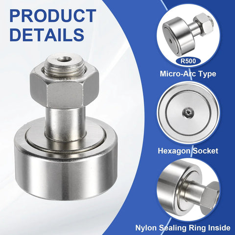 Cam Follower Track Runner Bearing CF20 KR52 304 Stainless Steel, hex socket, industrial bearing details with nylon sealing ring.
