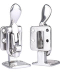 Front and side view of Two Pack 316 Stainless Steel Hold Down 90 Degree Locking Cam Latches Anti Rattle Hasps for boat use