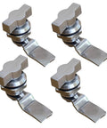 Sturdy stainless steel thumb operated offset cam lock delivers durable, keyless security for RV compartments, cabinets, doors and mailboxes; easy knob turn enables quick, tool free access in a two pack shown.